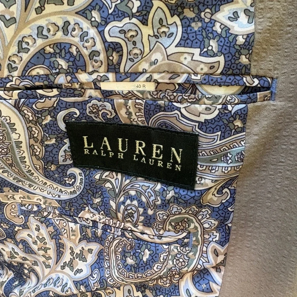 Lauren Ralph Lauren Blazer 40R Tan Seersucker Cotton Sport Coat 2-Button Preppy